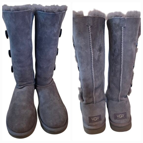 UGG Australia Baily Button Triplet Tall Boots in gray. Size 9 Suede Sheepskin - Picture 2 of 12